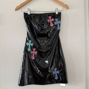 KOLLYY | Y2K BLACK CROSS PATTERN MINI DRESS (S)